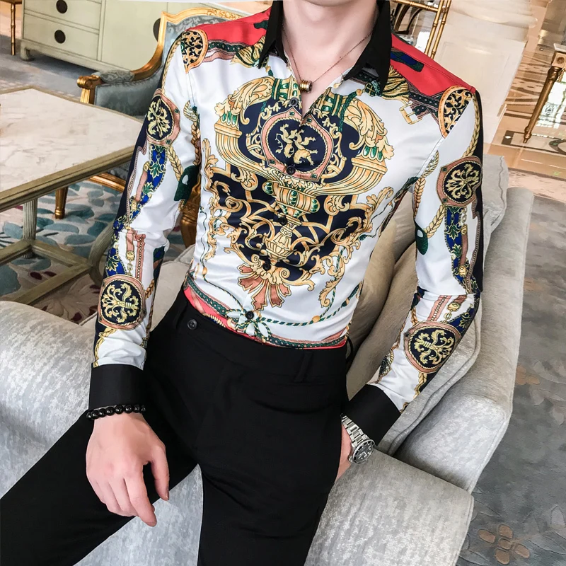 2019 M. Rudenį Chemise Homme De Luxe Išgalvotas Klubas Mada, Prabanga Baroko Marškinėliai Vyrams Camisas Para Homem Atsitiktinis Suknelė Marškiniai Shirt Mens