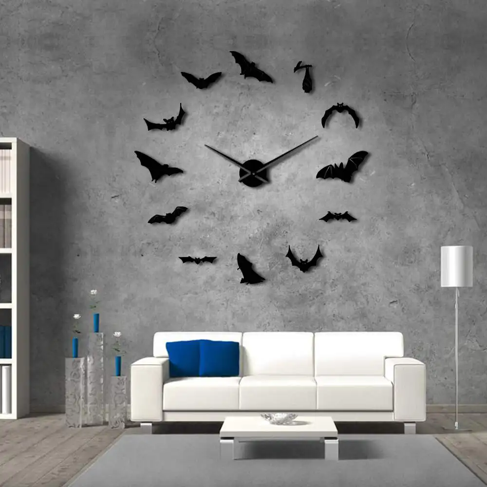 Šikšnosparniai Didelis Sieninis Laikrodis Modernus Dizainas Helovinas Namų Dekoro 