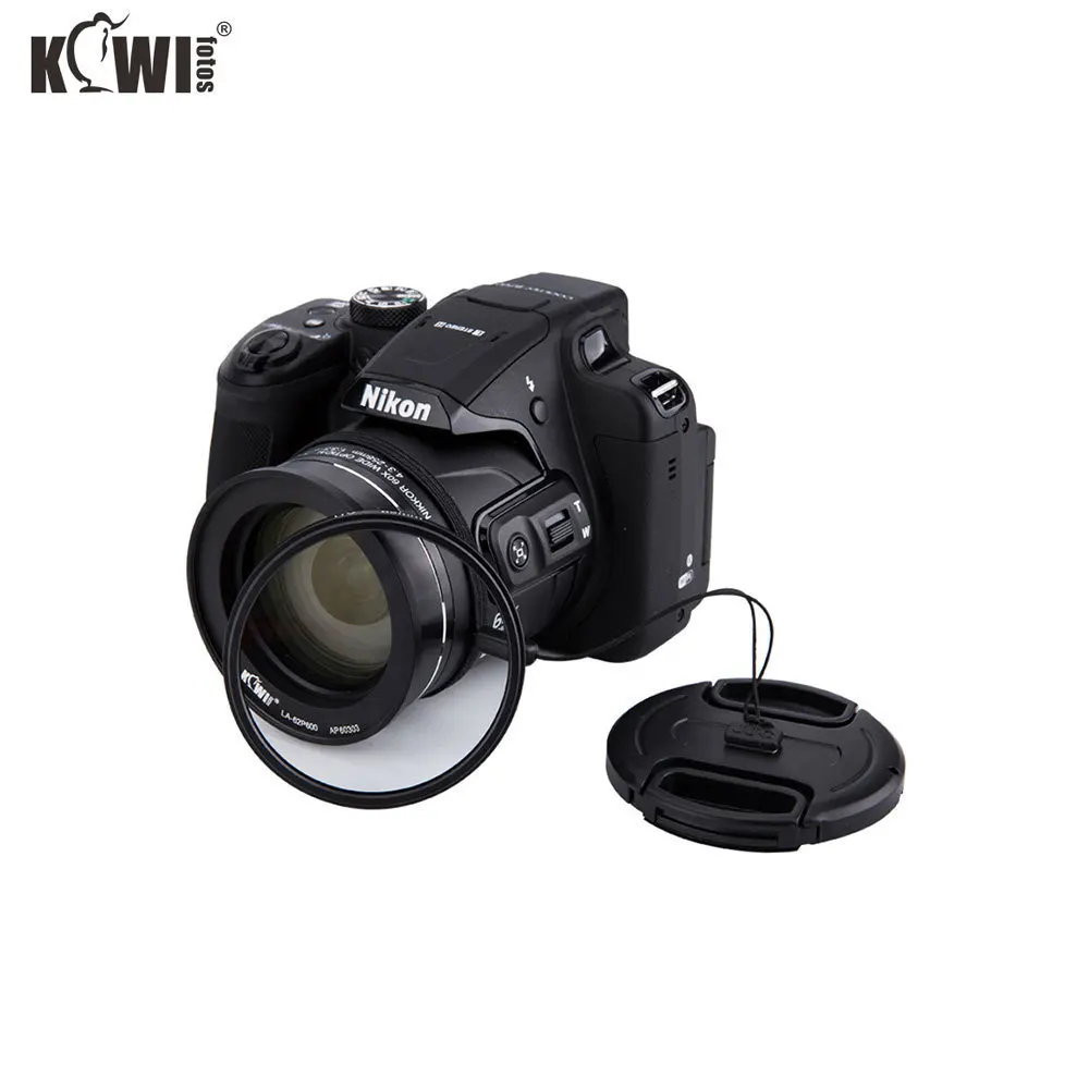 KiwiFotos Objektyvo Dangtelis su Valdytojas Adapterio Žiedas 62mm UV Filtras 4-in-1 Komplektas Nikon Coolpix B700 P600 P610 P610S Kameros
