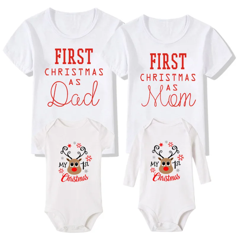 Pirmą Kalėdų, kaip ir Tėtis, Mama Marškinėlius Baby Medvilnės Romper Mama Tėtis ir Kūdikis Vaikai 1st Kalėdų Šeimos Atitinkančių Drabužių Komplektus