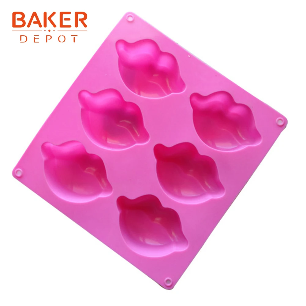 BAKER DEPO Silikono Mousse Cake Bakeware Pelėsių Lūpų Formos Muilo Formų, Pudingo, Želė Formos Tortas Bakeware Pyragai, bandelės, Duona Įrankiai 6 skylę