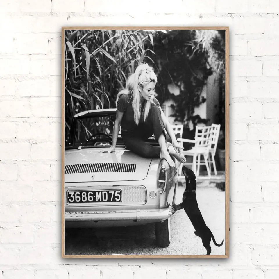 Juoda ir Balta Garsus Modelis Foto Vintage Nuotraukos Meno Tapybos Sienų Dekoras Brigitte Bardot prancūzų Mados Plakatas Drobė Spausdinama