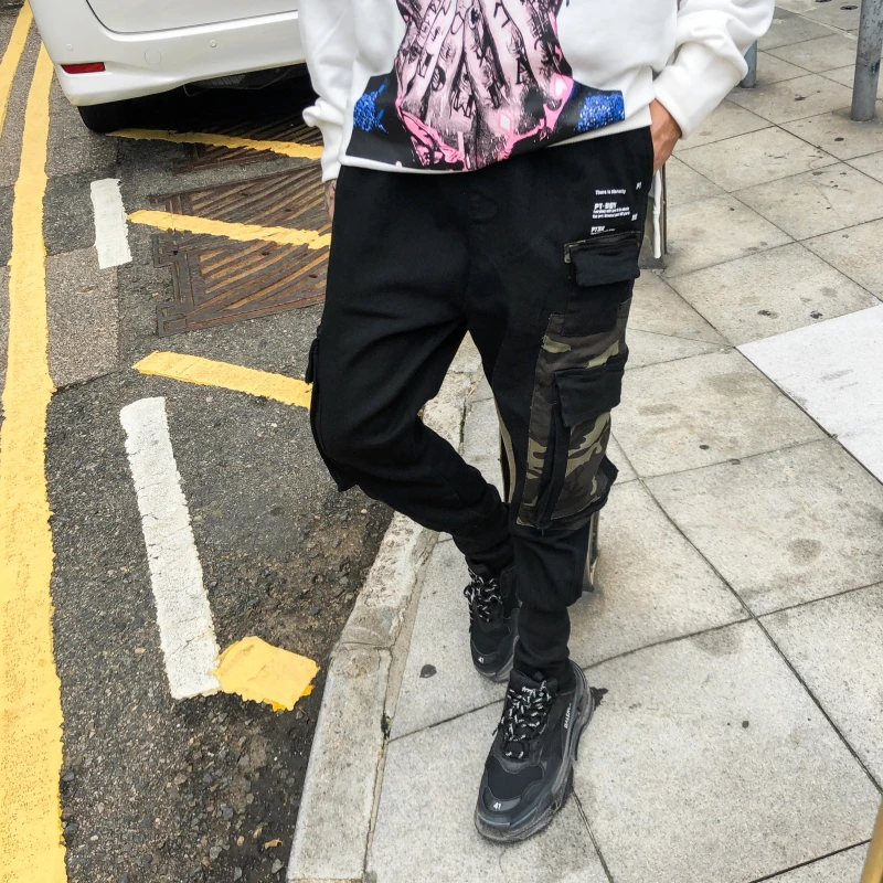 GMANCL Naujas Vyrų Kamufliažas Kratinys Multi-kišenėje Plonas Atsitiktinis Kelnės gatvės hip-hop Medvilnės Raišteliu Vyrų Jogger Kelnės