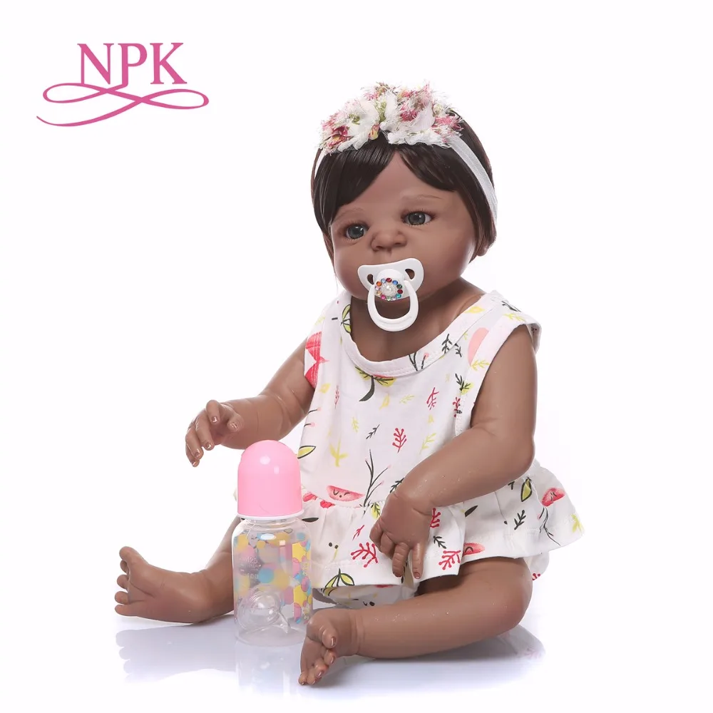 NPK Naują Atvykimo 55 cm Silikono viso Kūno Atgimsta Doll Realaus Gyvenimo black Princess Baby Doll Už Kalėdų Dovana, Vaikas Afrikos Amerikiečių lėlės