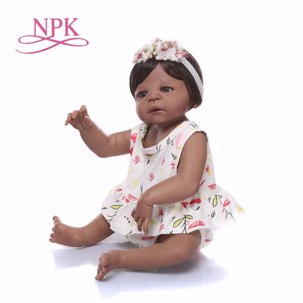 NPK Naują Atvykimo 55 cm Silikono viso Kūno Atgimsta Doll Realaus Gyvenimo black Princess Baby Doll Už Kalėdų Dovana, Vaikas Afrikos Amerikiečių lėlės