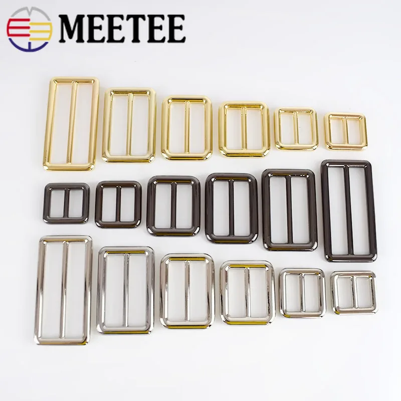 Meetee 10/30pcs 16-50mm Tri-Tūptinės Sagtys Slankiklį Reguliuoti Metalo Sagtis Žiedas Kuprinė Interneto Dirželis 