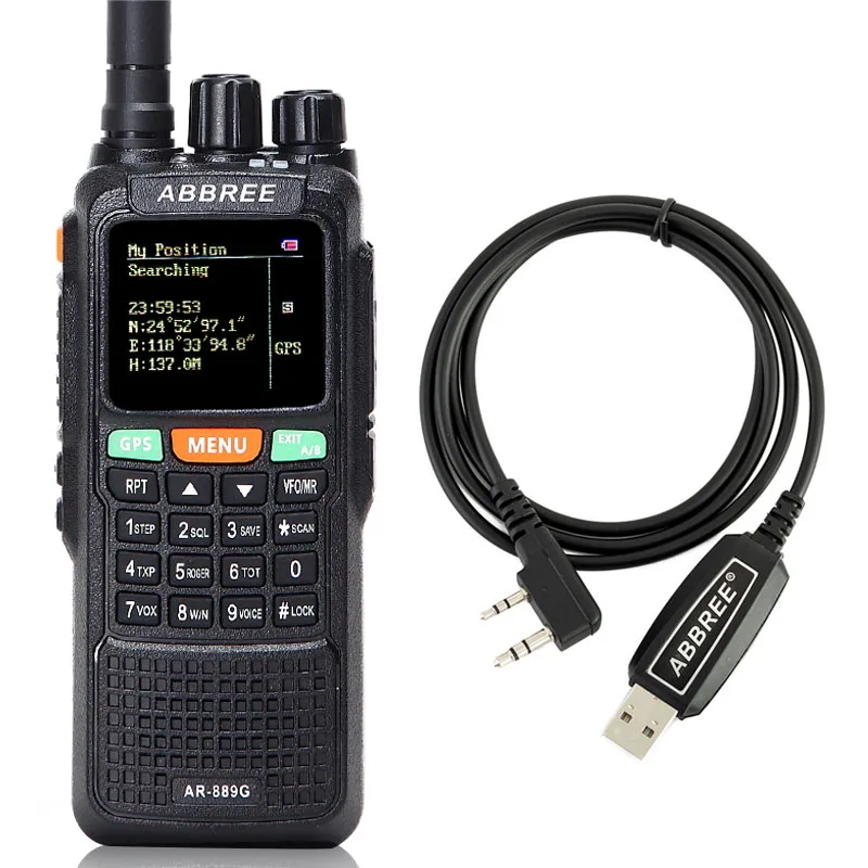 ABBREE AR-889G GPS 10W Walkie Talkie 889G SOS 999CH vienalaikio Dvipusio ryšio Kartotuvų Naktinis režimas dviejų dažnių VHF UHF Radijo HF Transiveris+USB Laidas
