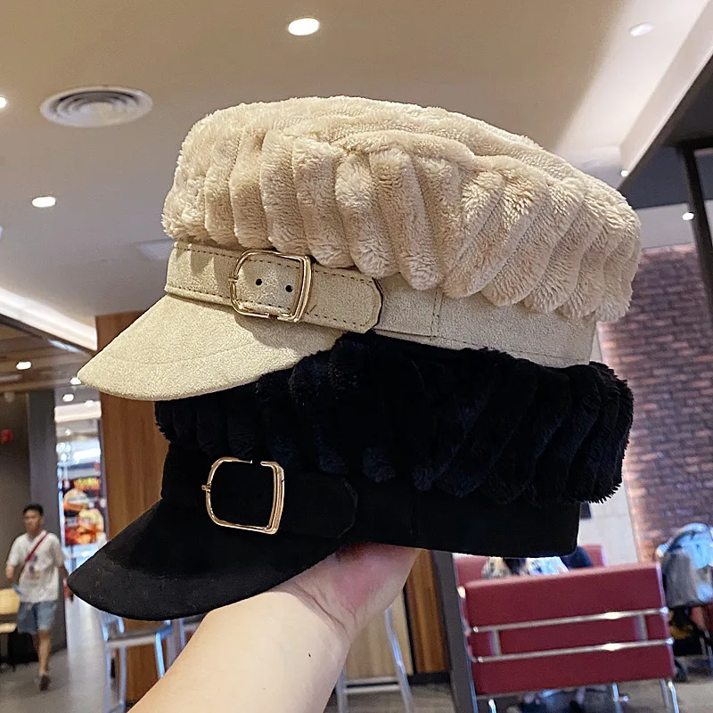Pliušinis beretė skrybėlę moterų žiemos mados dailininko cap plus aksomo, šiltas butas viršų karinės bžūp atsitiktinis visas rungtynes, aštuonkampis newsboy skrybėlę