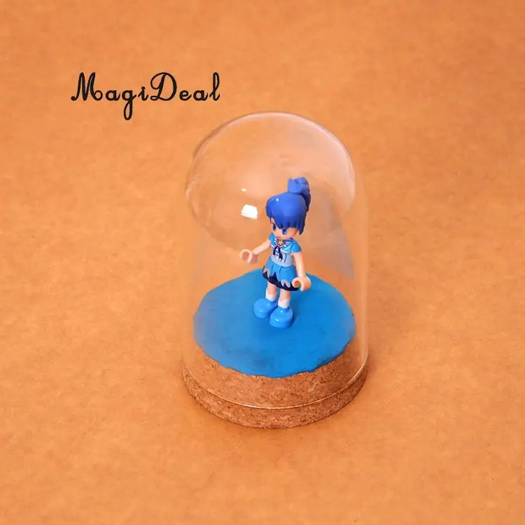 MagiDeal 5vnt Mini Stiklo Pusrutulyje Ekranas Dome Cloche Jar Padengti Medienos, Kamštienos Dekoro Mini Figūrėlės Lanscape Miniatiūros Dekoras