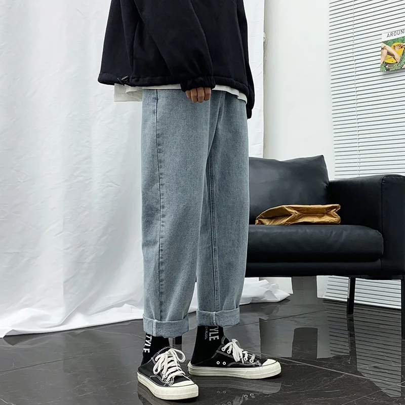 Didmeninė Plauti Denim Jeans vyriški prekės vasaros naujos Honkongo stiliaus prarasti negabaritinių tiesiai tėtis pants plus riebalų dydžio kelnės