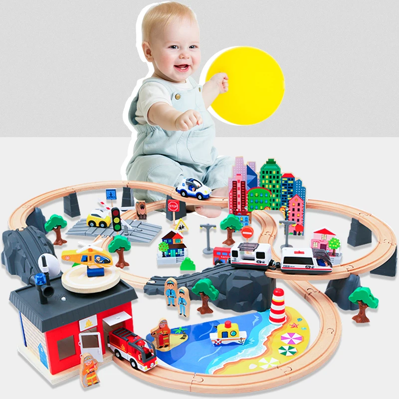 Mediniai Traukinių Bėgių Žaislų Rinkinys Stebuklinga Brio Kelio Stotis Tiltas Priedai Geležinkelio Modelio Švietimo 3D Pulzze Žaislai Vaikams