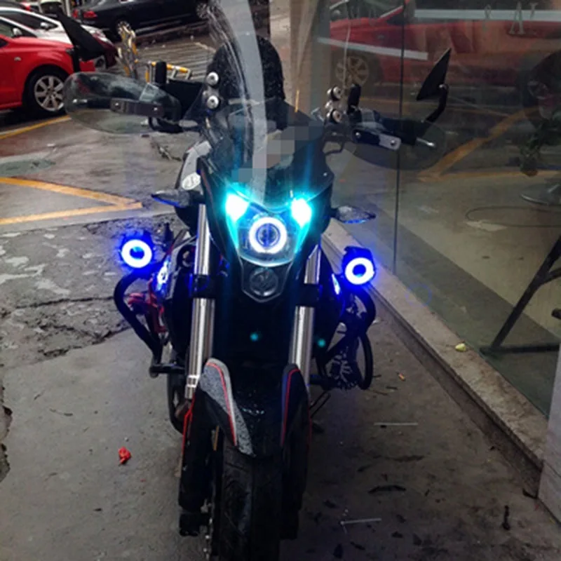 125W Moto U7 LED Žibintų Prožektorius LED Vairavimo Automobilio Rūko Darbą Šviesos DRL U5 Blue Angel Eyes Vandeniui Motociklo Žibintas