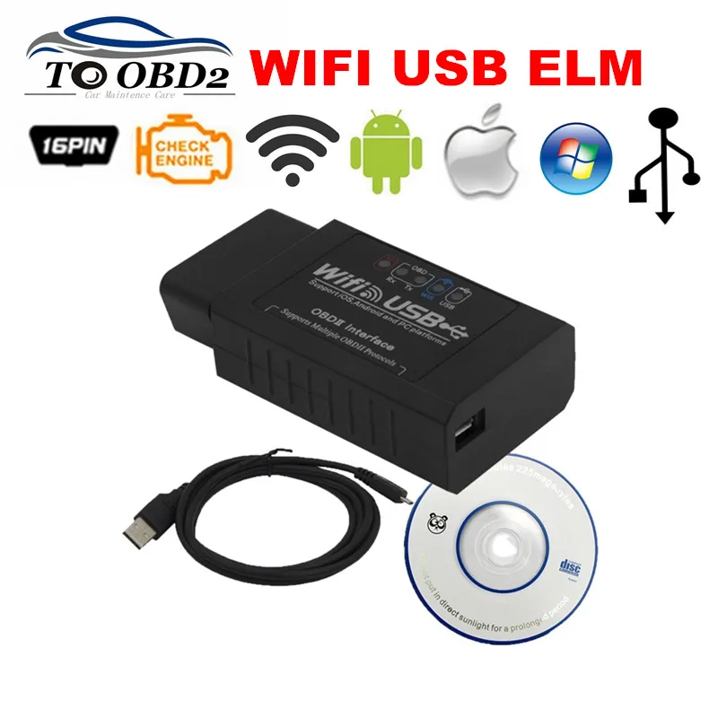ELM327 WIFI USB Automobilių Diagnostikos Kodų Skaitytuvą, Palaiko Visus su OBD2 Protokolai Veikia Android/iOS/VNT ELM 327 Belaidžio NEMOKAMAS PRISTATYMAS
