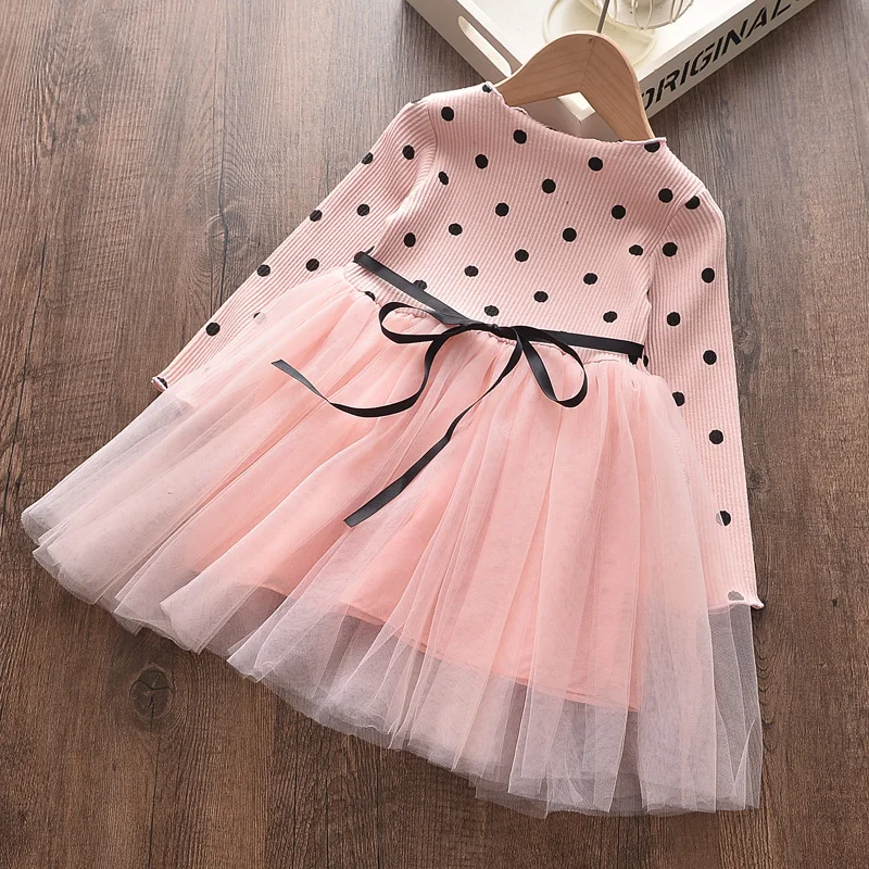 Menoea Merginos Princesė Suknelė 2020 Naują Pavasario Stiliaus Animaciją Pink Dots Ilgomis Rankovėmis Drabužių Dizainas Gimtadienius Suknelė Mergaitėms, Drabužiai