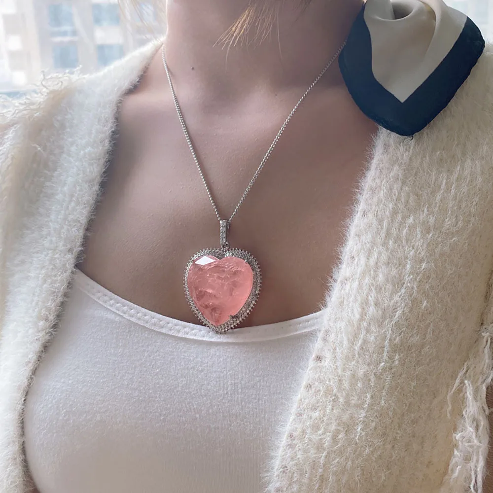 2020 32*32 mm, Širdies Rožinė Kristalų Turmalinas Sukurta Moissanite Akmuo Pakabukas Karoliai Moterų Fine Jewelry Jubiliejų Dovana