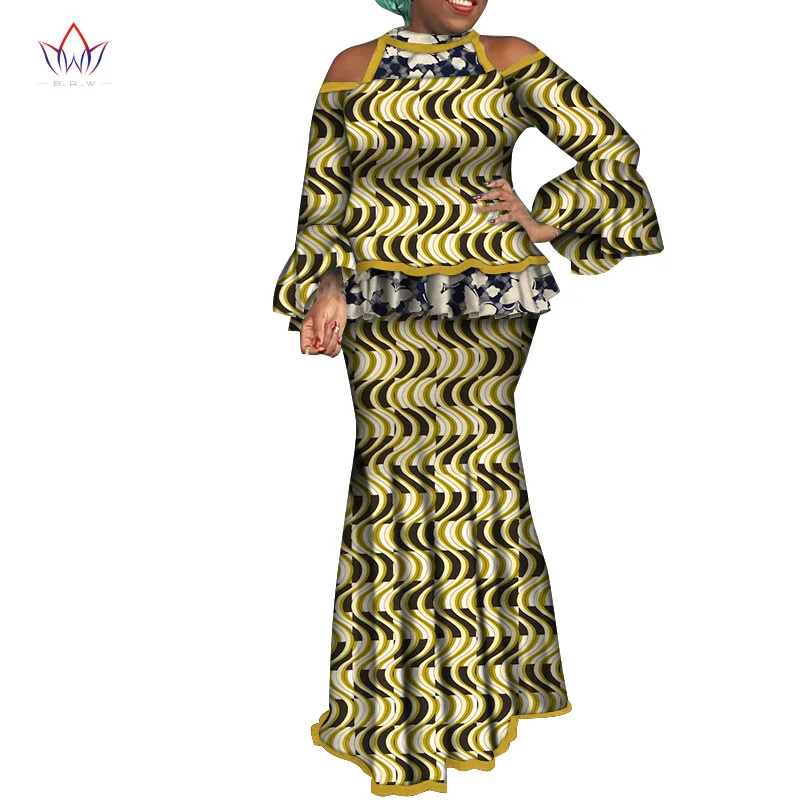 Afrikos Sijonas Rinkinys Moterims Afrikos Tradicinių Sijonas ir Viršuje Dashiki Pinta Vaškas Dviejų dalių Kostiumai Afrikos Drabužius WY6047