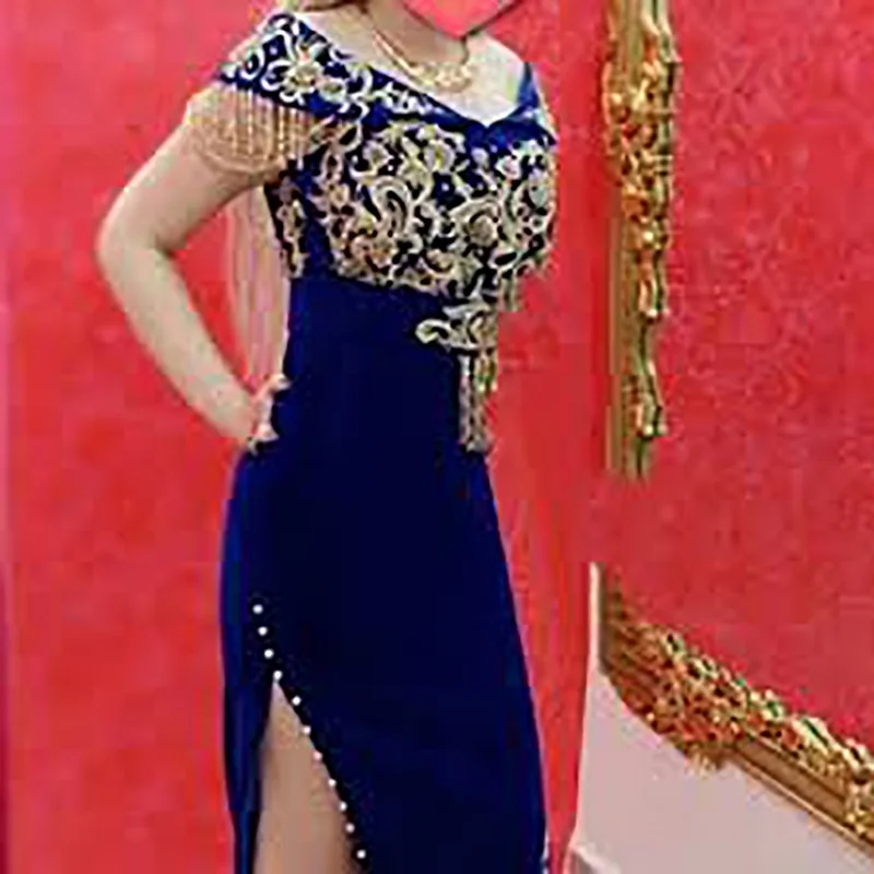 Sevintage Royal Blue Velvet Vakaro Suknelės Karakou Alžyro Zawalcowany Prom Chalatai Appliques Nėrinių Oficialus Moterų Suknelė Užsakymą Mde