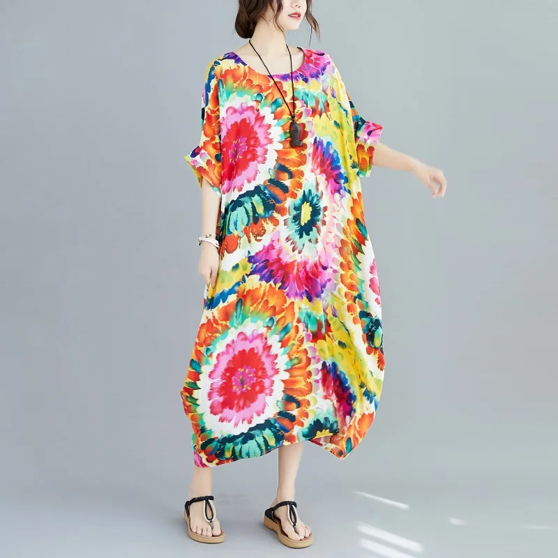 Medvilnės plius dydis derliaus gėlių moterų atsitiktinis palaidų ilgas vasaros paplūdimio saulės suknelė elegantiškas drabužius 2021 ponios suknelės sundress