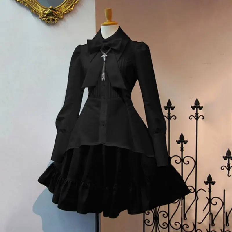 2020 Metų Vasaros Elegantiškas Šalis, Black, Gothic Moterų Lolita Suknelės Didelis Dydis Lankas Apykaklės Plisuotos Nėrinių Goth Derliaus Baltos Elegantiškos Jurken