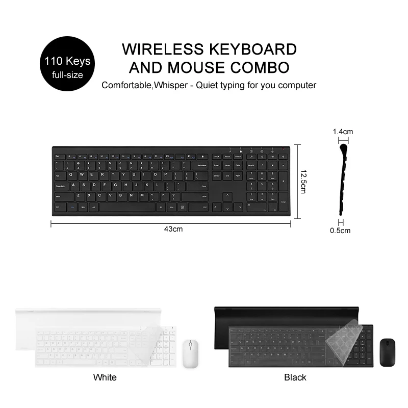 B. O. W 2.4 Ghz Wireless Keyboard Plonas, Metalinis Ultra Plonas Įkrovimo 110 Klaviatūra Rinkiniai su Nano USB Imtuvas
