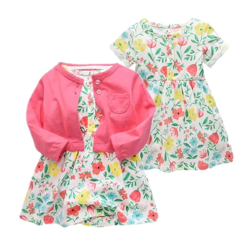 Prekės 2019 m. vasarą baby girl nustatyti ,0-24M medvilnės baby mergaičių drabužius vasaros gėlių mergaitės suknelė , 2 vnt/komplektas baby suknelės mergaitėms