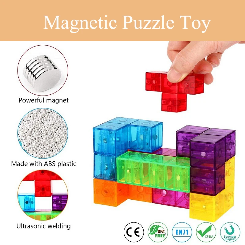 Žaislas Magnetinio Kubo Blokai 3D Magnetas Plytelių 7Pcs Nustatyti Įspūdį Greitis Kubas su 54pcs Vadovas Korteles Žvalgybos Žaislas Vaikams