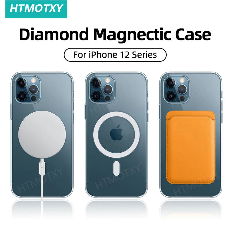 Originalus Aišku, Telefono dėklas Skirtas iPhone 12 12 Pro Max 12 Mini Atveju Parama Magnetinio Belaidžio Įkrovimo Prabanga Skaidrus
