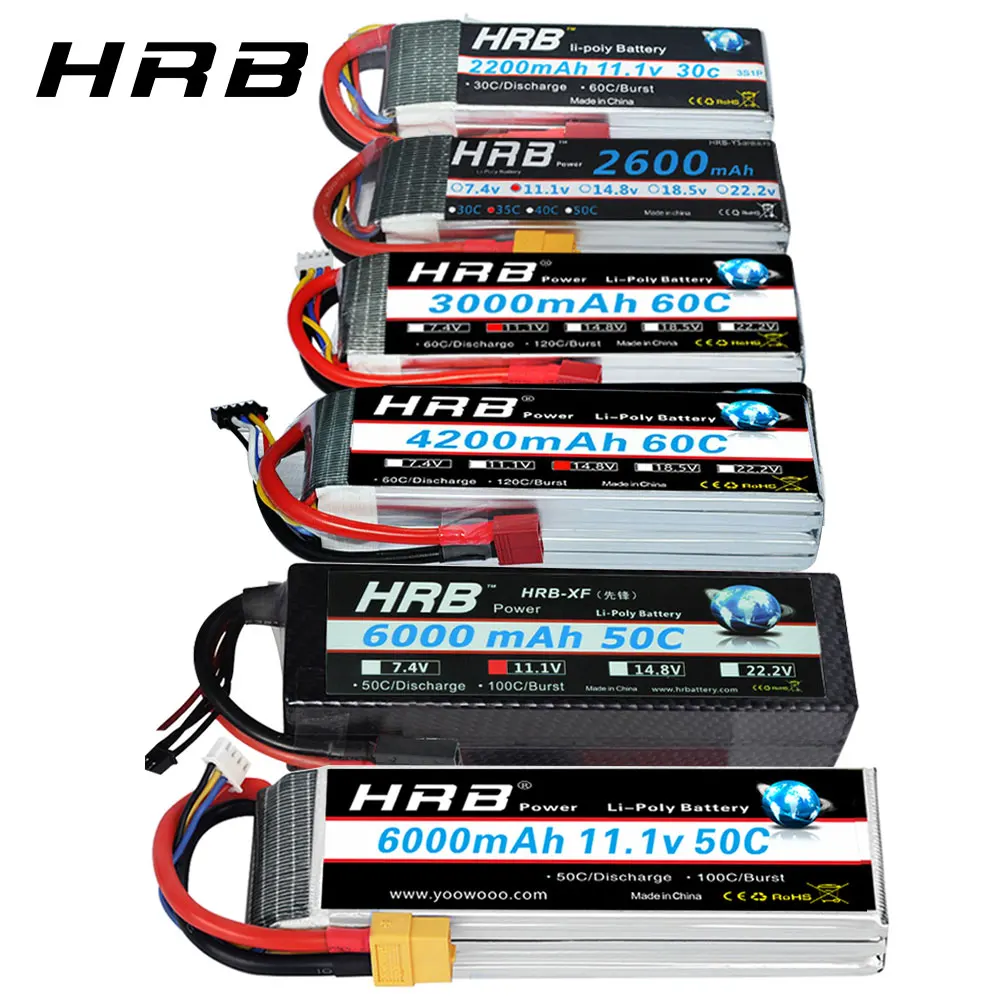 HRB RC Lipo Baterijos 2S 3S 4S, 6S 11.1 v, 2200mah 22.2 v 6000mah 1300mah 1500mah 2600mah 3300mah 4000mah 4200mah XT60-T Dekanai plug