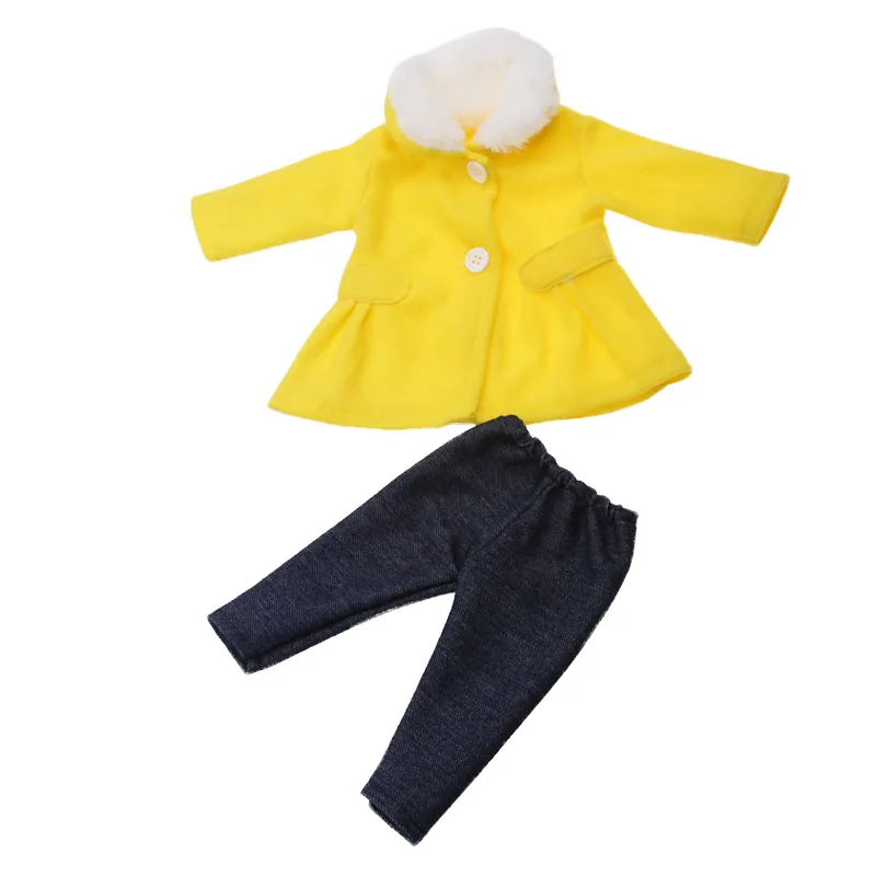 Lėlės drabužių geltonos spalvos vilnonis paltas nustatyti 8 spalvos tinka 18-colių mergina lėlės ir 43 cm kūdikių lėlės drabužių priedai c734