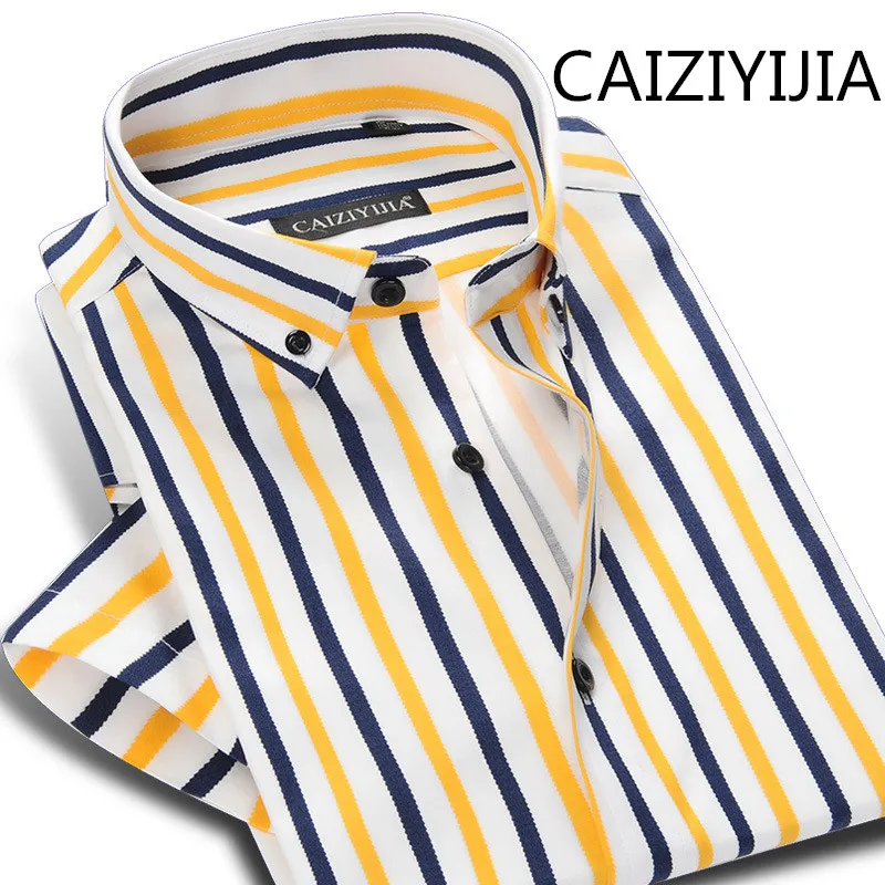 CAIZIYIJIA 2020 M. S/S Spalvotų Dryžuotas Marškinėliai Vyrams, Atsitiktinis Camisas Socialinės Masculina Vyras Prekės Silm tinka Trumpas Suknelė Marškiniai