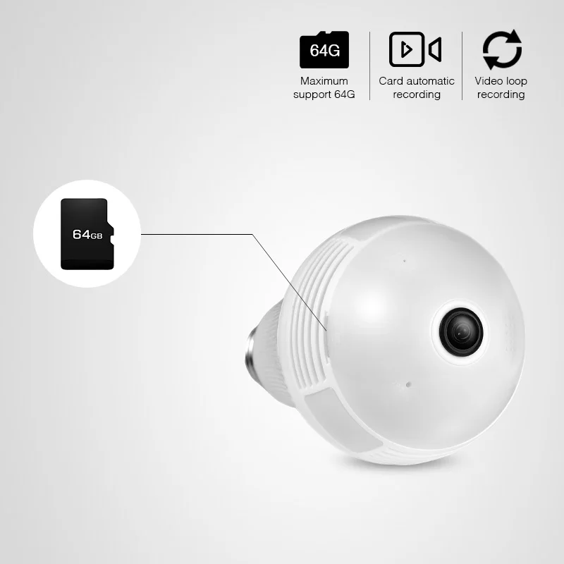 Panoraminio vaizdo Kameros Wifi 1080P LED Šviesos 