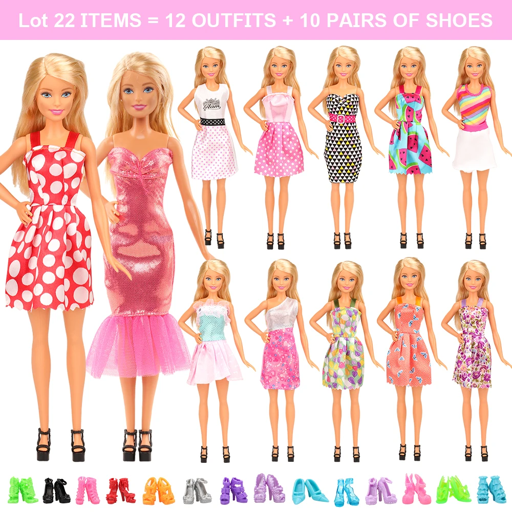 Mados 22 Straipsniai/daug Lėlės Priedai Vaikams, Žaislai =12 Lėlės Suknelė Atsitiktinis + 10 Lėlės Batai Objektas, Barbie, Kambariniai 