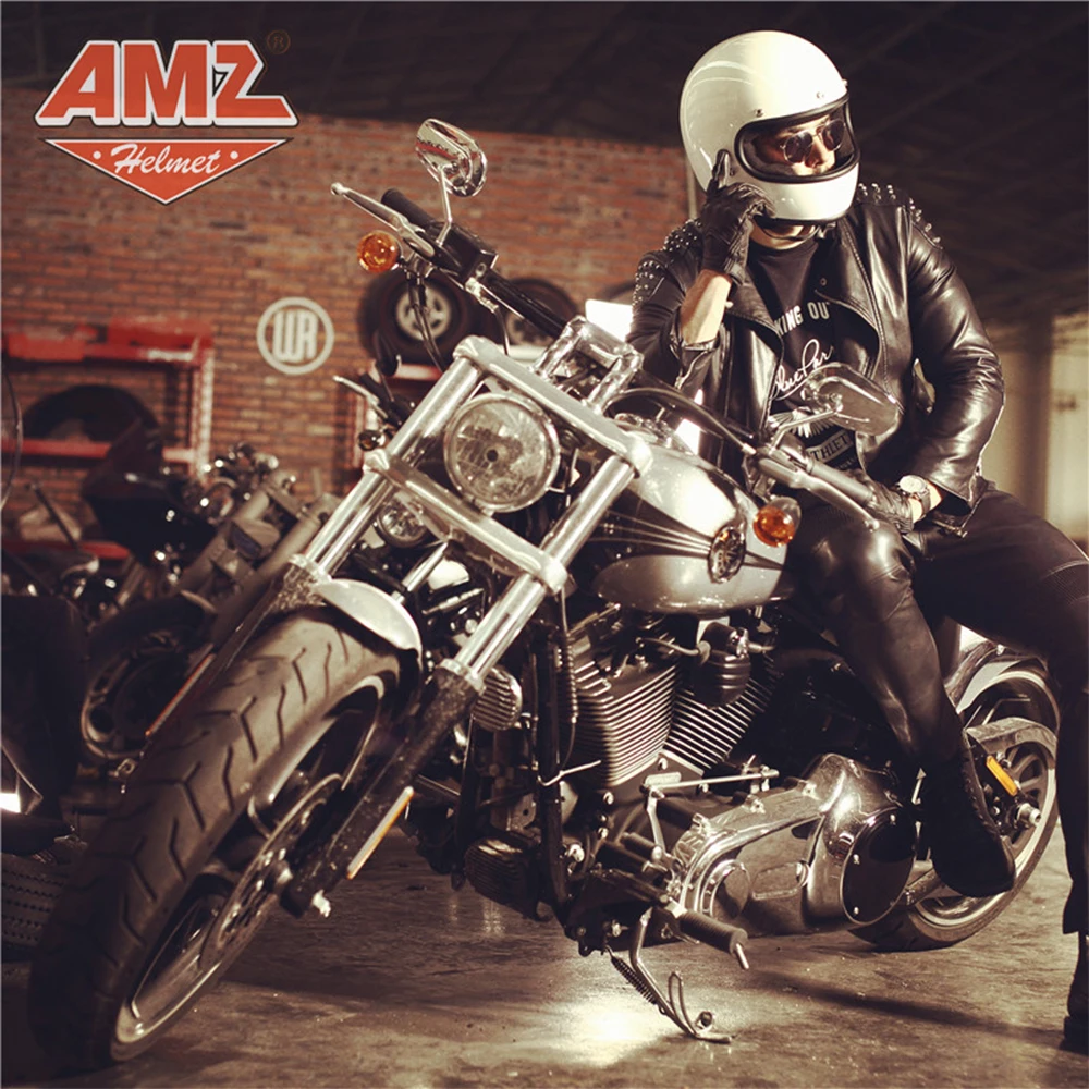 AMZ Motociklo Šalmas Vintage Retro Moto Šalmas Atidaryti Veido Kasko Casque Vasaros Vyrų Cascos Para Moto Su Vidinis Saulės Skydelis DOT