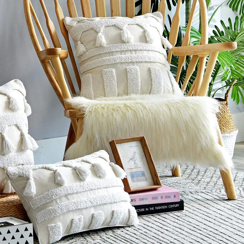 Dramblio kaulo pagalvėlė padengti 45x45cm/30x50cm pagalvę padengti Netural Boho Stiliaus Kuokštas Tassles Namų apdailos Netural Kambarį Miegamasis