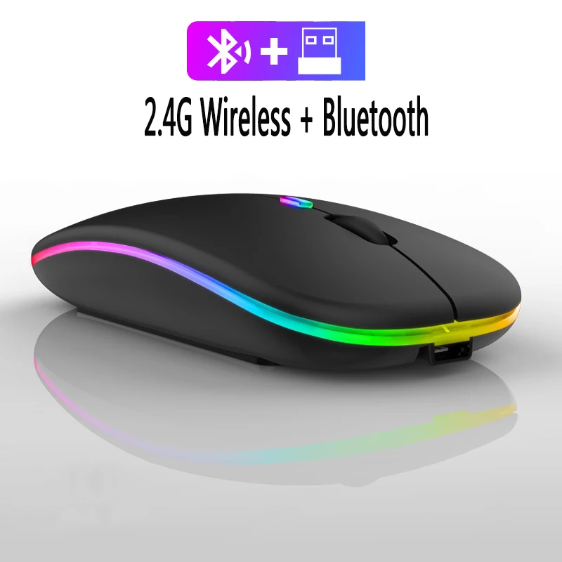 2.4 G Bevielio + Bluetooth 5.0 Pelės Žaidėjus RGB Šviesos Wireless Gaming Mouse 