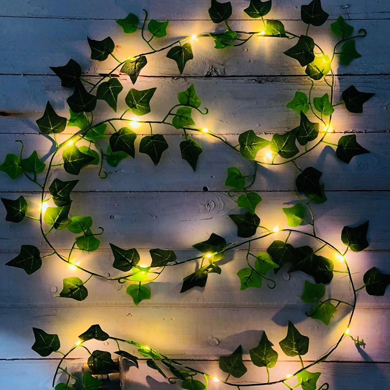 2M/ 20 LED Dirbtiniai Augalai String Šviesiai Žalios Lapinės Ivy Vynuogių Pasakų Šviesos Eilutę Klevo Lapai Lempos Garliava 