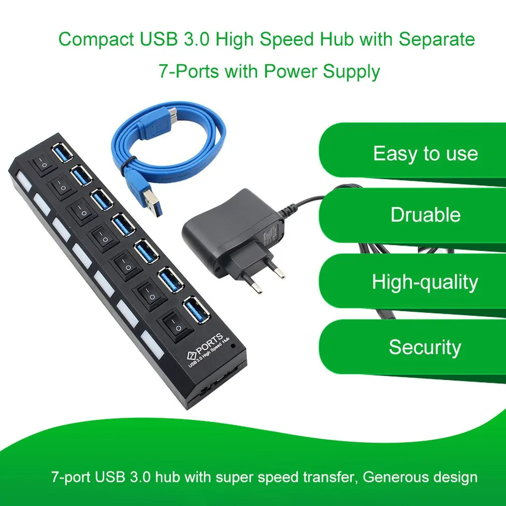 USB HUB 3.0 4/7 Prievadai Micro USB 3.0 HUB Splitter su Maitinimo Adapteris USB Gyv Didelės Spartos 5gbps USB Skirstytuvo 3 CENTRU, PC 2 Metai