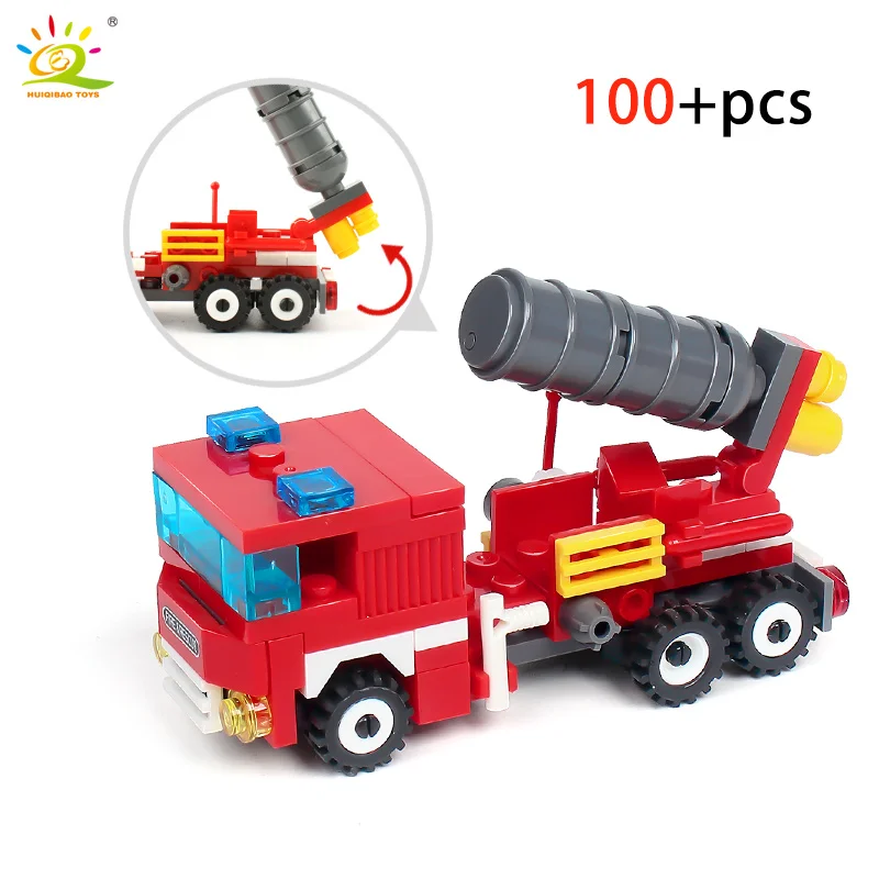 HUIQIBAO 696pcs ugniagesių Sunkvežimių Nustatyti, Statyba Blokai Miesto Ugniagesiai Pav Sraigtasparnis Valtis Plytos Vaikų Žaislas