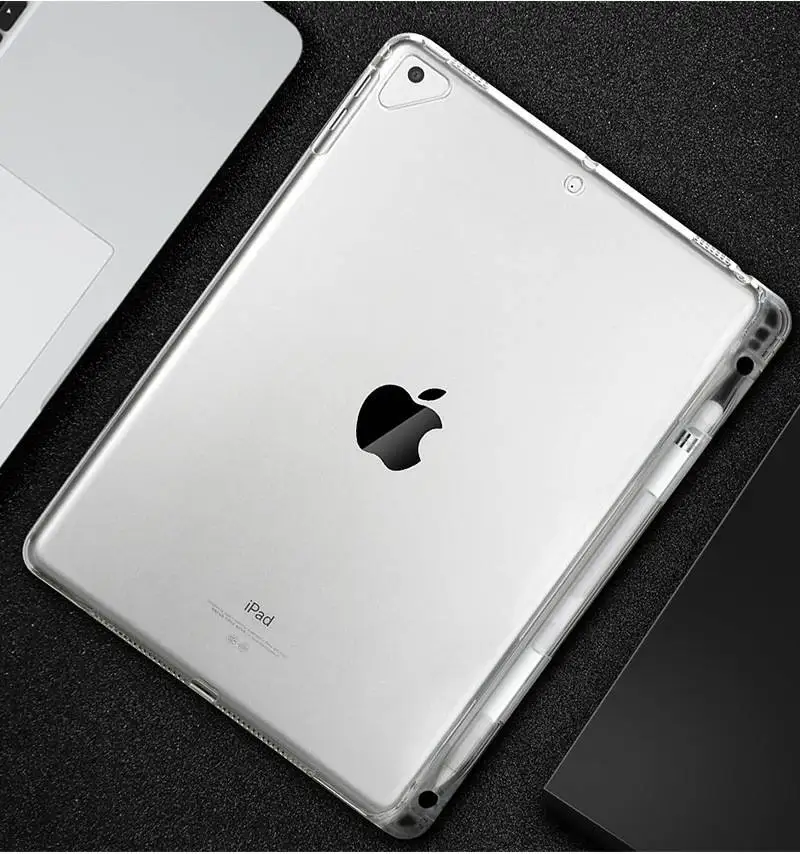 Atsparus smūgiams Soft Case For iPad Pro 12.9 2020 M Pro 11 2017 2018 TPU Case For Apple iPad 4 Oro 10.9 Aišku, galinis Dangtelis+Pieštukas Turėtojas
