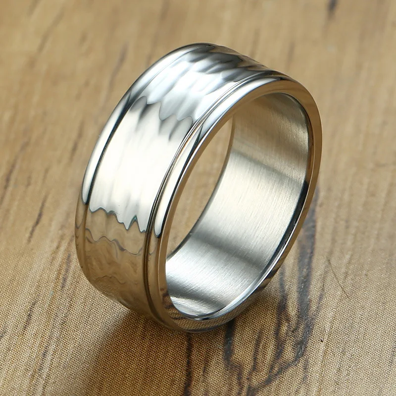 Atsitiktinis Sidabro Spalvos Žiedas Vyrams Kalti Apdailos Žiedas 8mm Nerūdijančio Plieno Vestuvių Juostoje Vyrų Priedai