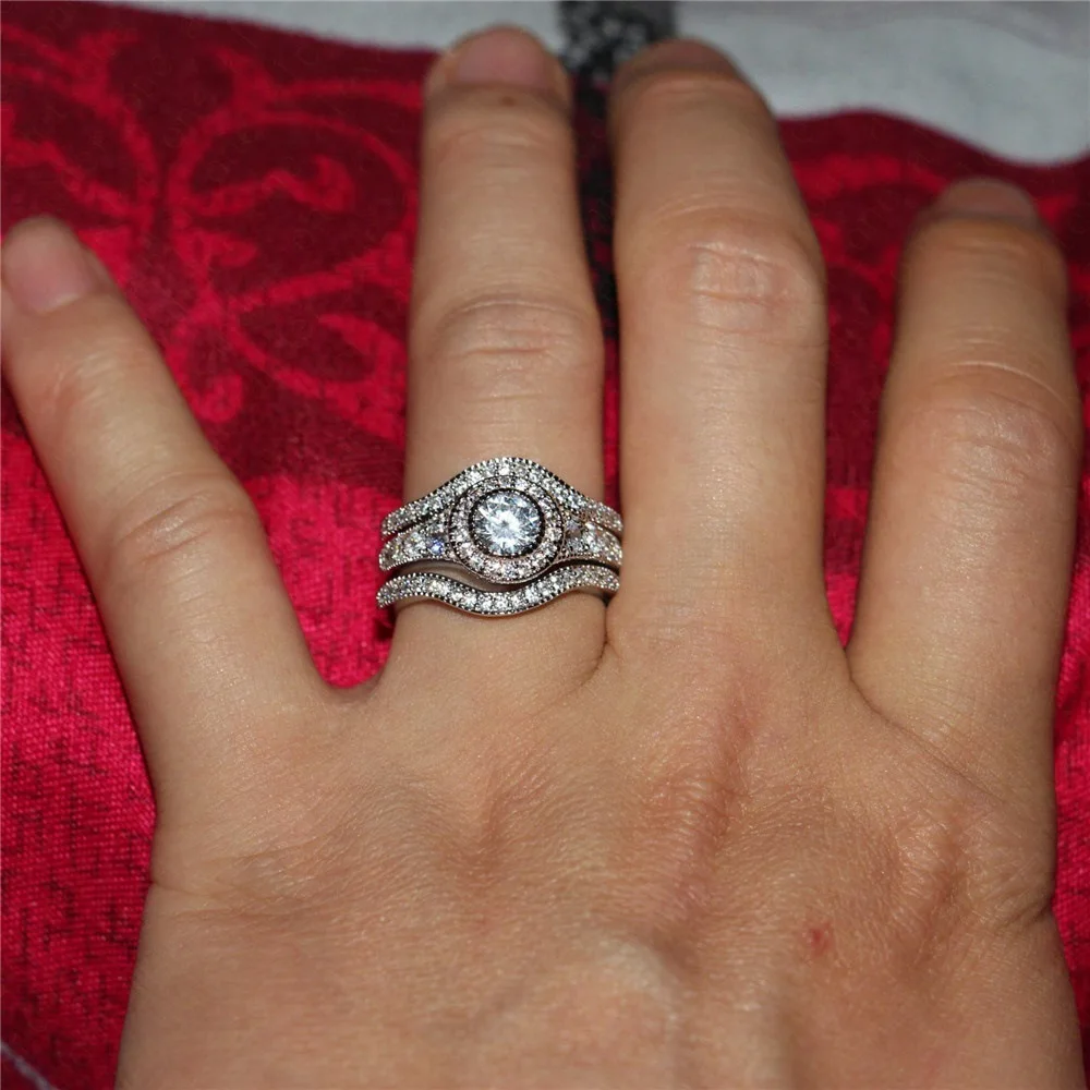 Sterlingas Sidabro 925 Deimanto Žiedas rinkinys Moterims Sidabro Vestuviniai Žiedai nustatyti Užpildyti Moterų Pora jewerly Vestuvės Deimantų Karoliai
