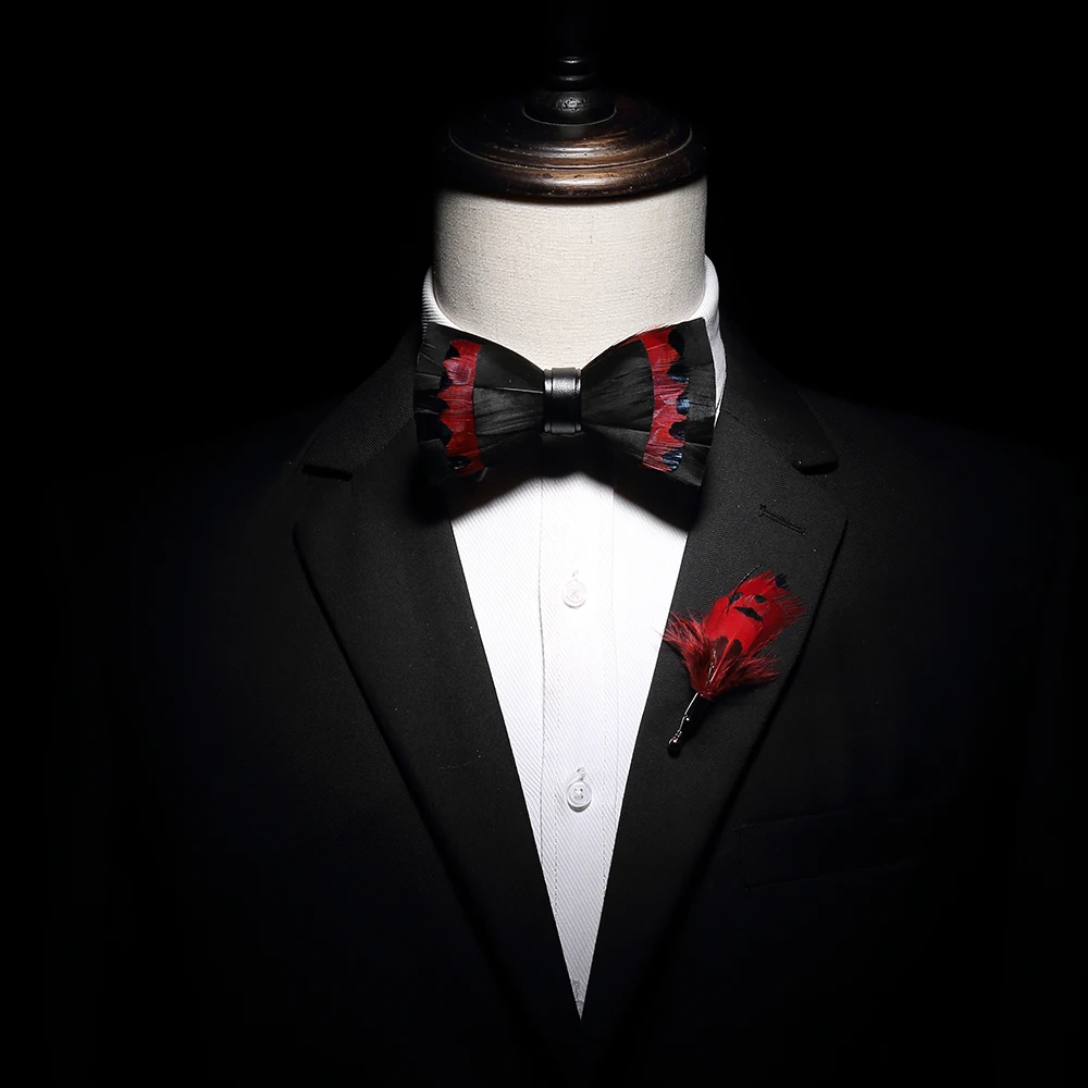 JEMYGINS originalus peteliškę povo plunksna rankų darbo odos peteliškę sagė pušies dovanų rinkinys vestuves vyrų kostiumas Bowtie Necktie