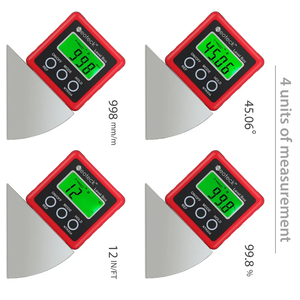 Proster Tikslumo Skaitmeninės Lygio Langelis Matavimai Įrankis Digital Kampas Gaug 4*90° LCD Matlankis Magnetinis pagrindas Inclinometer Bandymo Įrankis
