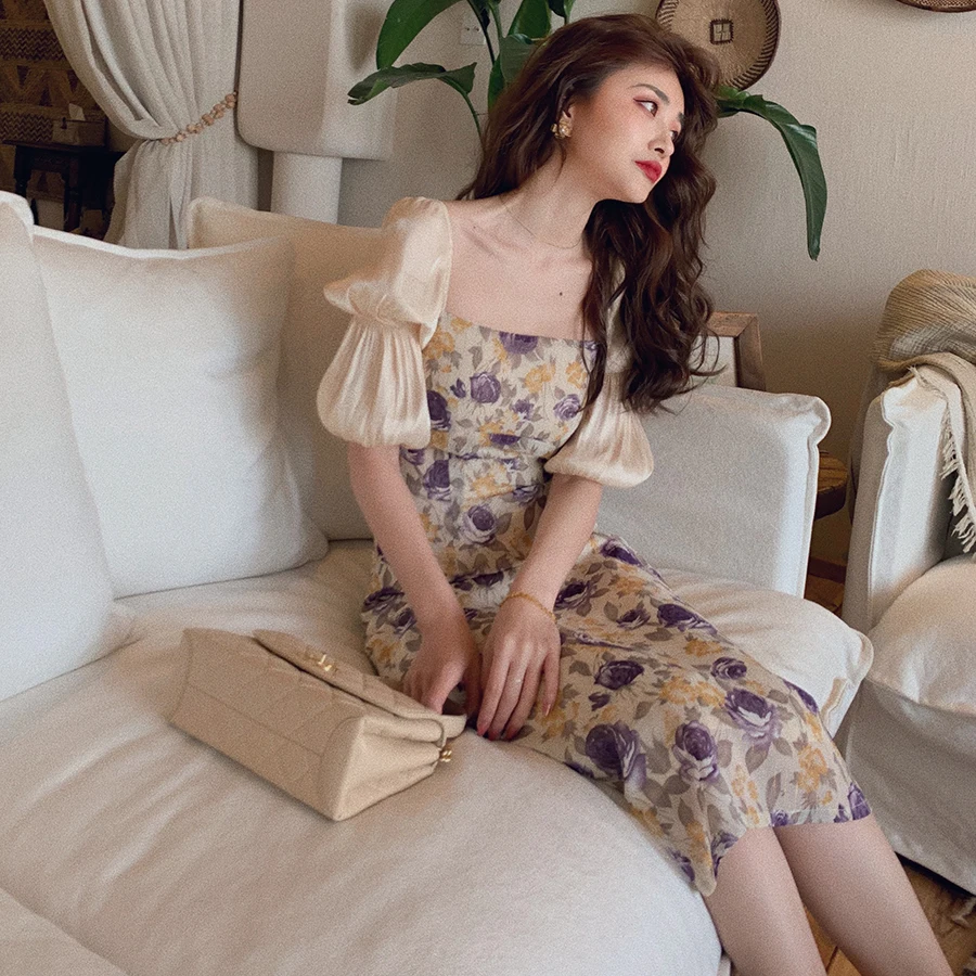 VICONE dizainas, puikus momentas elegantiška violetinė suknelė spausdinti