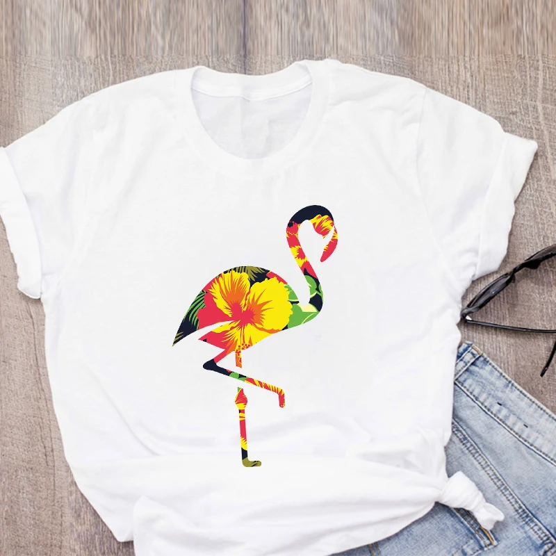 Moterys Grafikos Animacinių Filmų Flamingo Beach Akvarelė Spausdinti Vasaros T-Shirt Marškinėliai Topai Lady Drabužiai, Moteriški Drabužiai Tee Moterų Marškinėliai