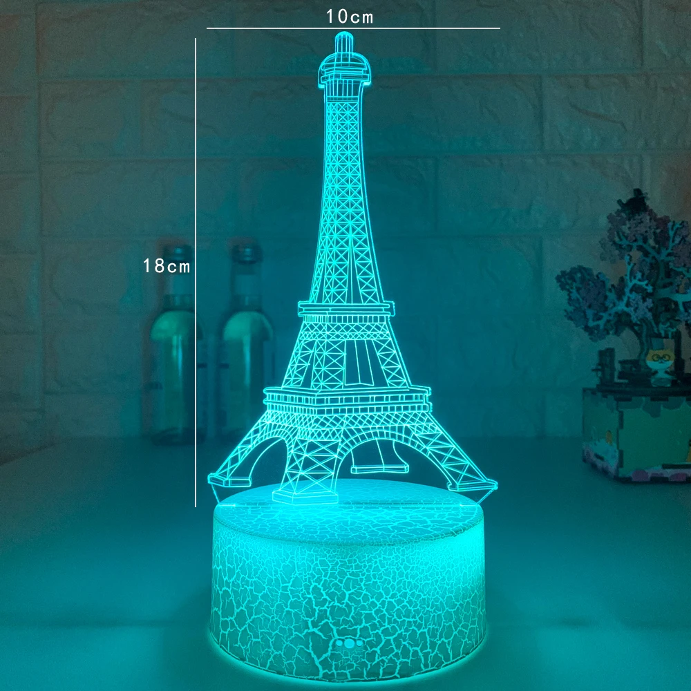 Naujas 3d Led Šviesos Naktį Kūrybos Eifelio Bokštas Vaikams Stalo Lempa Holograma Iliuzija Miegamojo Kambarį 7 Spalvų Usb Led Šviesos Žibintai
