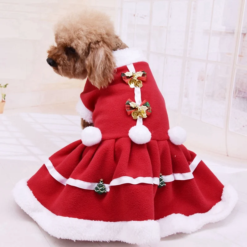 Pet Rudenį, Žiemą Šiltas Šuo Merginos Kostiumas Šuniuką Šiltu Vilnos Raudona Suknelė kalėdoms
