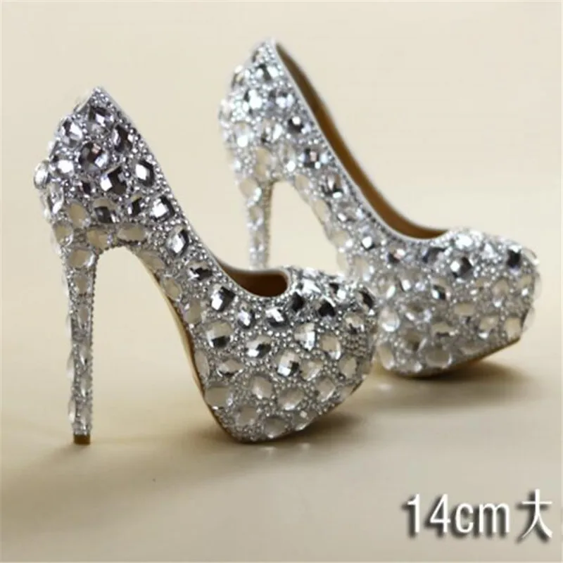 8-11-14CM krištolas kalnų krištolas moterų vestuvių bateliai, balti vestuviniai batai, didelis dydis 41 vedęs aukšto kulno batai platformos moterų diamond