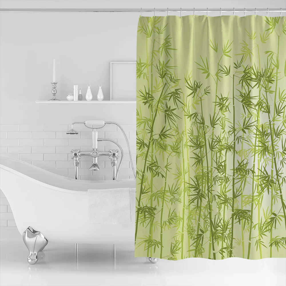 Žalia Bambuko Lapų Vandeniui Dušo Užuolaidos Su Kabliu Vidaus Apdaila, Vonios Kambario Dušo Užuolaidos