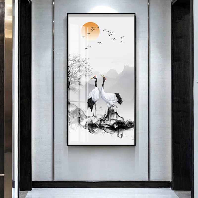 Kinų Stiliaus Krano ir Debesys Meno Tapybos Drobės Abstrakčiai Paukščių Plakatų ir grafikos Sienos Meno Nuotrauką Kambarį Apdaila